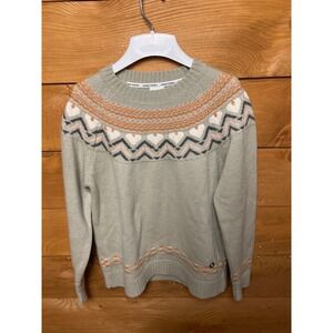 Kari Traa Nordic Fair Isle Knit Sweater Women's M Green‎ Orange Pattern Wool Bld